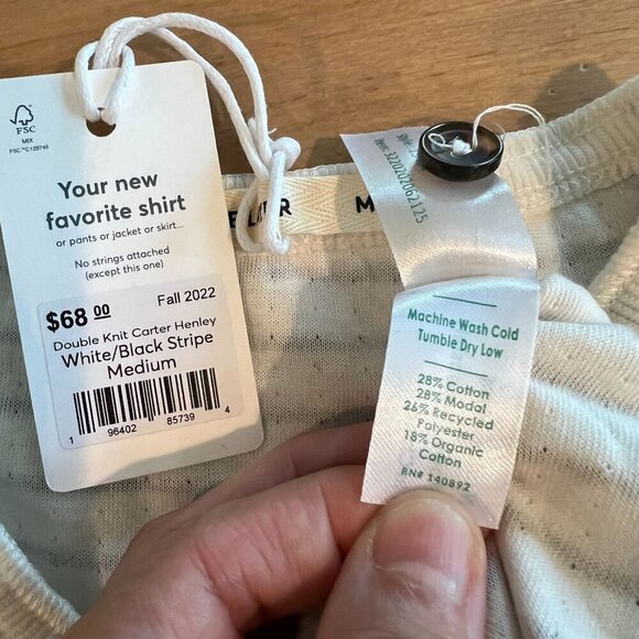 Marine Layer Double Knit Carter Henlet Medium in White Black Stripe - Picture 5 of 8